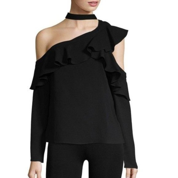 New* BCBGMAXAZRIA COLD SHOULDER VERONIKA TOP BLACK COLOR SIZE S $198 - Picture 5 of 7